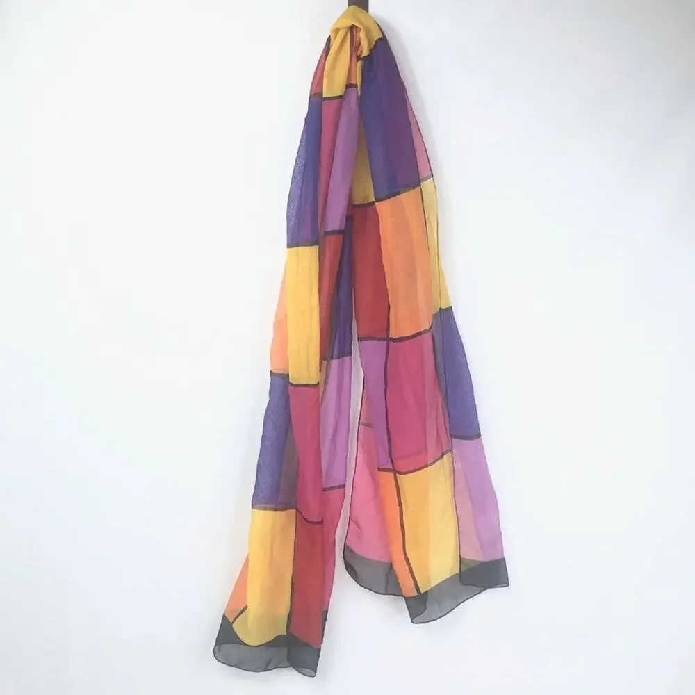 Vintage Sheer Color Block Sheer Accent Scarf